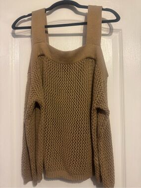 Cold-Shoulder Knit Sweater in Tan